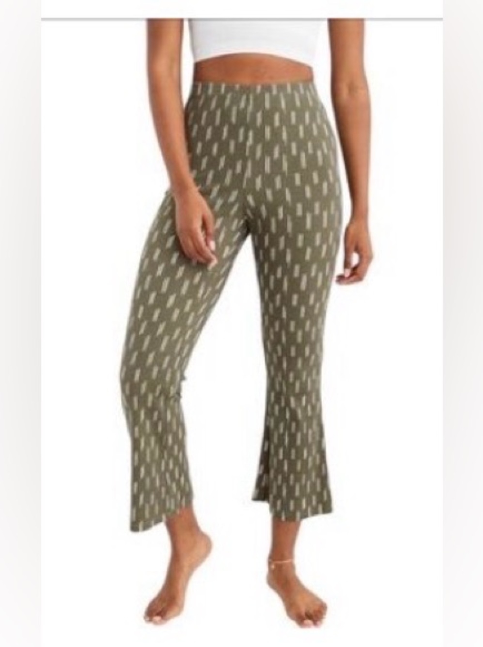 aerie Olive Green Patterned Flare Pants